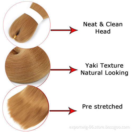 Pre Stretched Easy Braiding Hair Extensions Yaki Synthetic Ombre Color 26inch Flame Retardant Hot Water Setting Itch Free